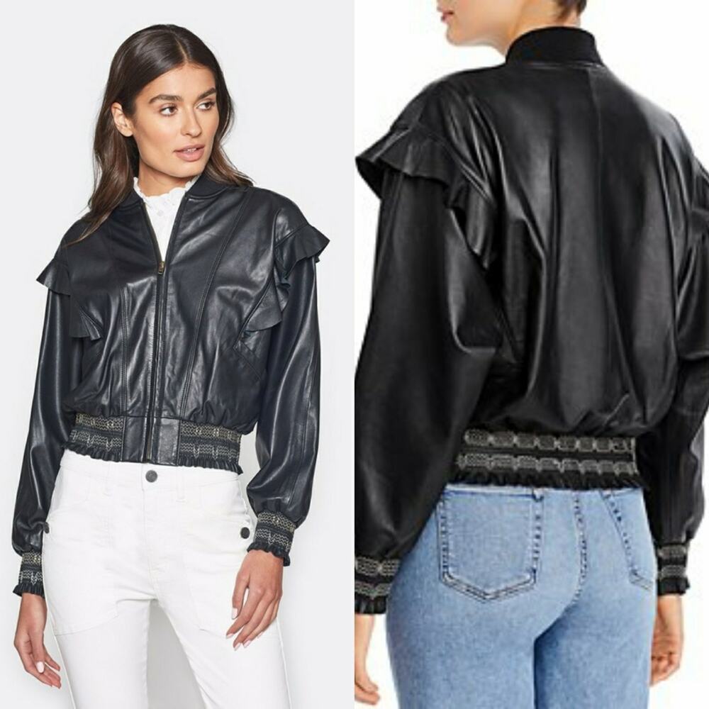 Joie lamb leather black bomber jacket size small
